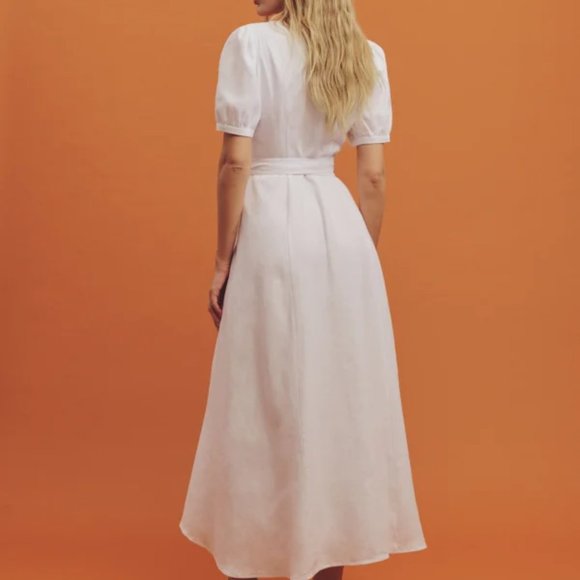 NEW REFORMATION Weiss Linen Wrap Maxi Dress in White Size L #321 - Picture 2 of 11